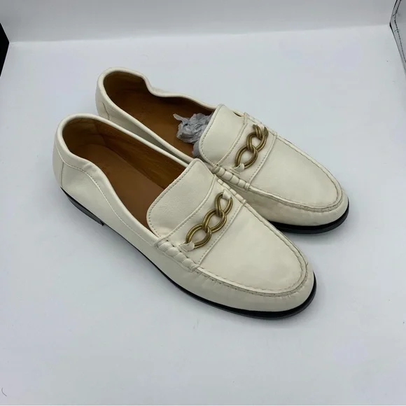 Sezane Vicky Loafers Elegant Cream/White Leather in smooth Ecru chain detail 42 - Picture 2 of 11